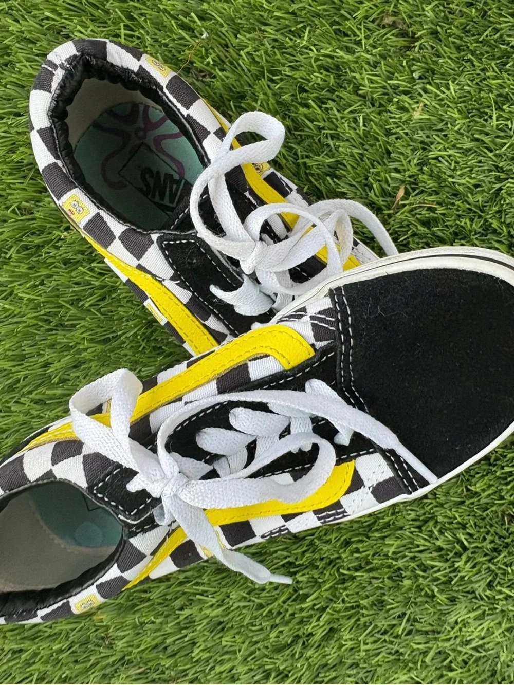 Vans Kids sponge bod Checkerboard Lace-Up Sneakers in Black, White & Yellow